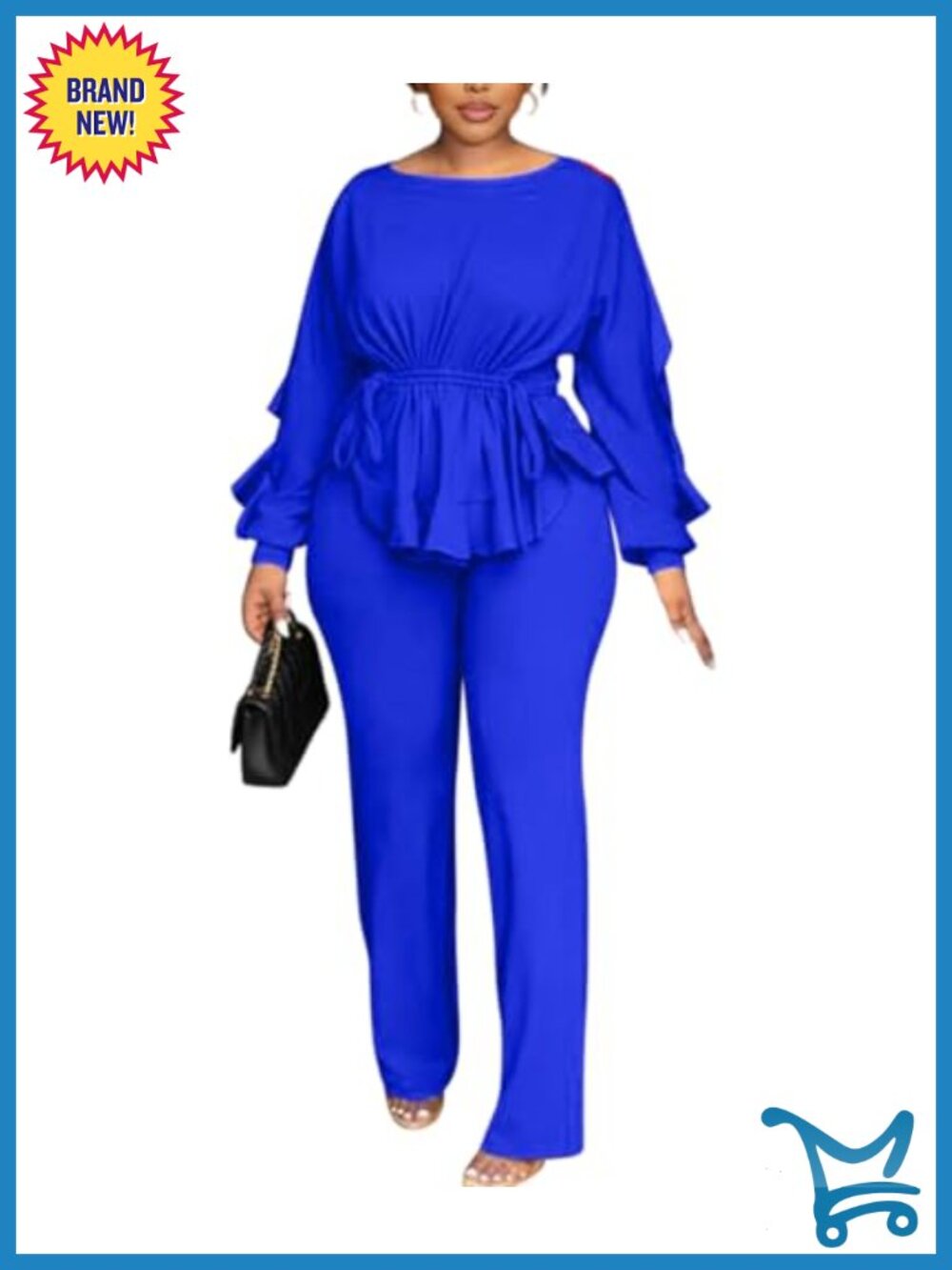 Women's 2 Piece Peplum Top Wide Leg Pants Set Polyester Spandex Business Casual